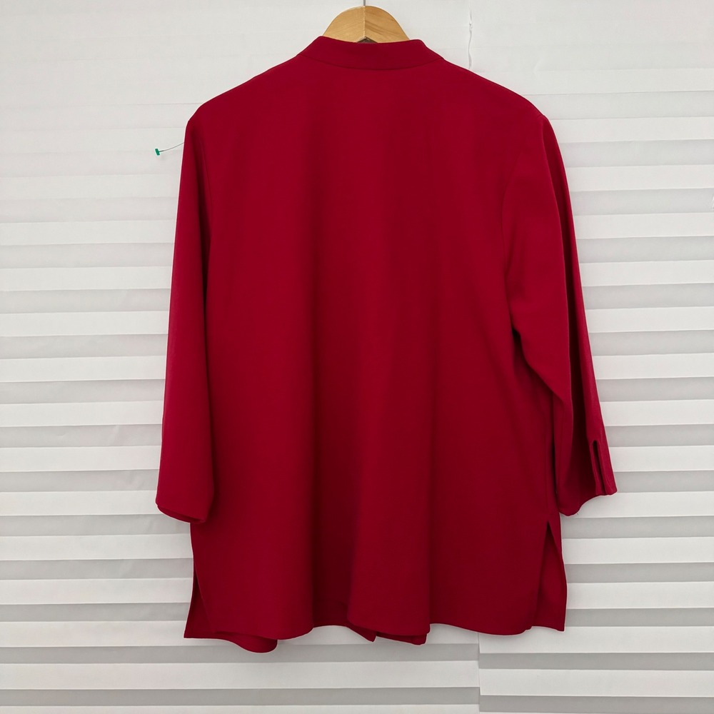 Susan Graver Red Button Front Tunic Top Mandarin Collar 3/4 Sleeve Womens XL‎ - Picture 2 of 10